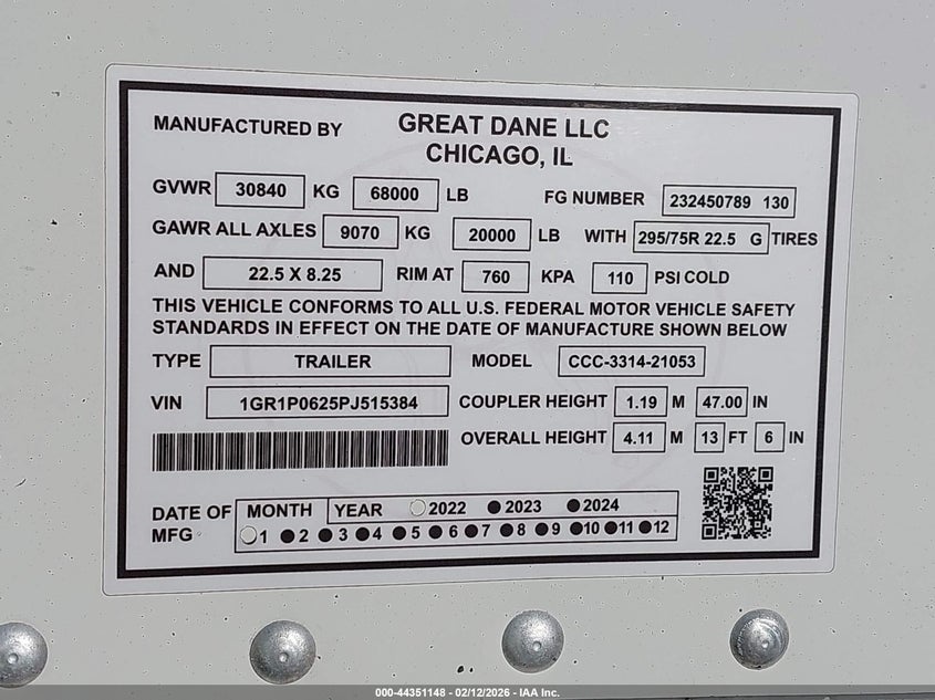 2023 Great dane trailers Tl VIN 1GR1P0625PJ515384 IAAI salvage auction — SIDE, Salvage (Maine), sold $9,050 on 2026-08-12 (photo 9)