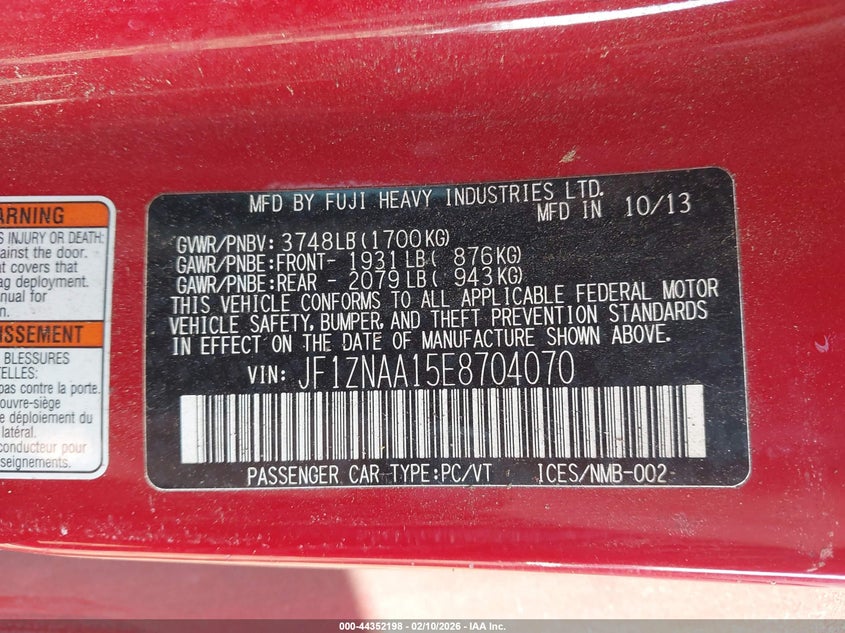 2014 Scion Fr-s VIN JF1ZNAA15E8704070 IAAI salvage auction — SIDE, Salvage Title, sold $600 on 2026-07-11 (photo 9)