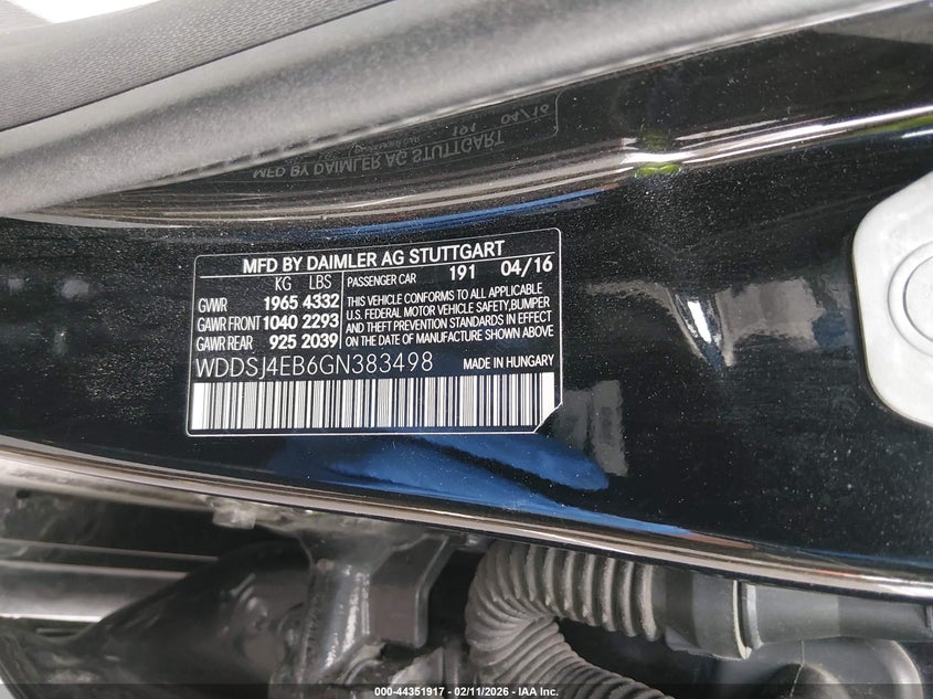 2016 Mercedes-benz Cla-klasse VIN WDDSJ4EB6GN383498 IAAI salvage auction — FRONT END, Salvage Title, sold $2,650 on 2026-07-17 (photo 9)