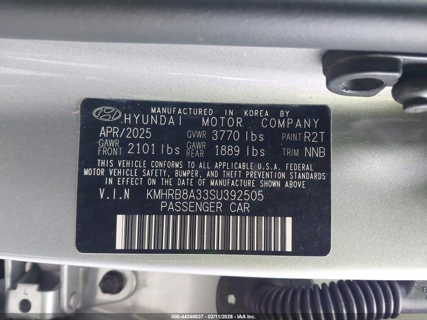 2025 Hyundai Venue VIN KMHRB8A33SU392505 IAAI salvage auction — ROLLOVER, Bill Of Sale (Washington), sold $2,150 on 2026-07-22 (photo 9)