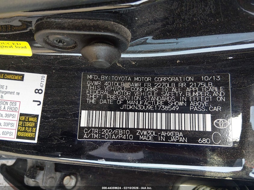 2014 Toyota Prius VIN JTDKN3DU9E1738549 IAAI salvage auction — ALL OVER, Non-Repairable (Colorado), sold $300 on 2026-07-14 (photo 9)