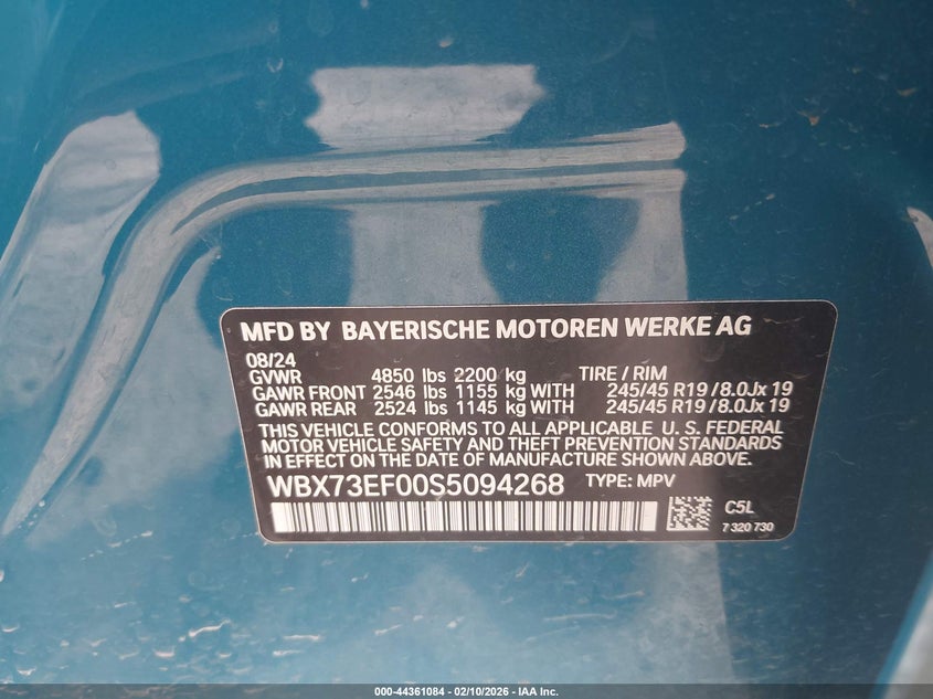 2025 BMW X1 VIN WBX73EF00S5094268 IAAI salvage auction — FRONT END, Salvage Title, sold $8,300 on 2026-07-21 (photo 9)