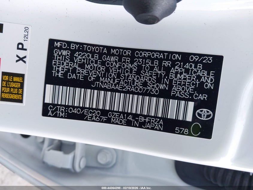 2024 Toyota Corolla VIN JTNABAAE2RA007730 IAAI salvage auction — RIGHT SIDE, Salvage Title, sold $5,600 on 2026-07-29 (photo 9)