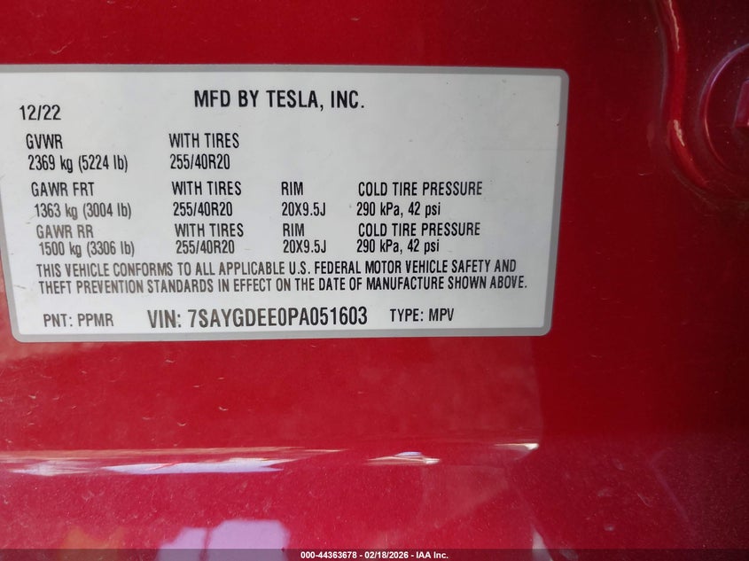 2023 Tesla Model y VIN 7SAYGDEE0PA051603 IAAI salvage auction — SIDE, Clear (Oklahoma), sold $14,300 on 2026-08-22 (photo 9)