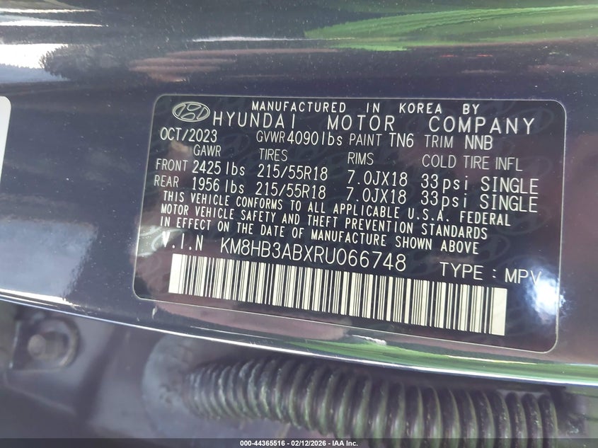 2024 Hyundai Kona VIN KM8HB3ABXRU066748 IAAI salvage auction — REAR END, Salvage (Georgia), sold $25 on 2026-07-31 (photo 9)