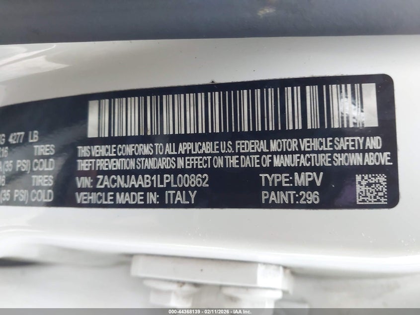 2020 Jeep Renegade VIN ZACNJAAB1LPL00862 IAAI salvage auction — FRONT END, Salvage Title, sold $350 on 2026-07-09 (photo 9)