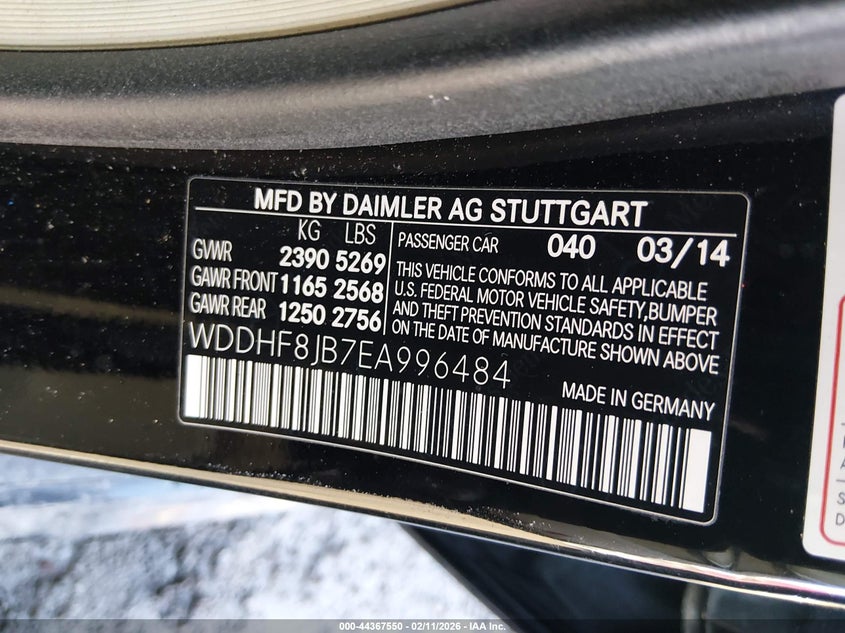 2014 Mercedes-benz E-klasse VIN WDDHF8JB7EA996484 IAAI salvage auction — FRONT & REAR, Salvage (Indiana), sold $1,700 on 2026-07-08 (photo 9)