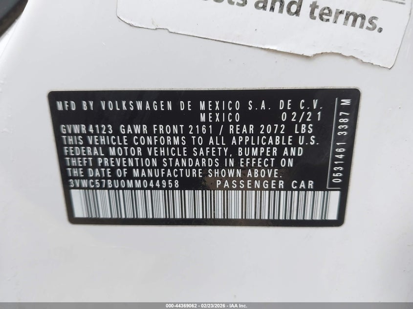 2021 Volkswagen Jetta VIN 3VWC57BU0MM044958 IAAI salvage auction — FRONT END, Salvage (Montana), sold $2,100 on 2026-07-22 (photo 9)