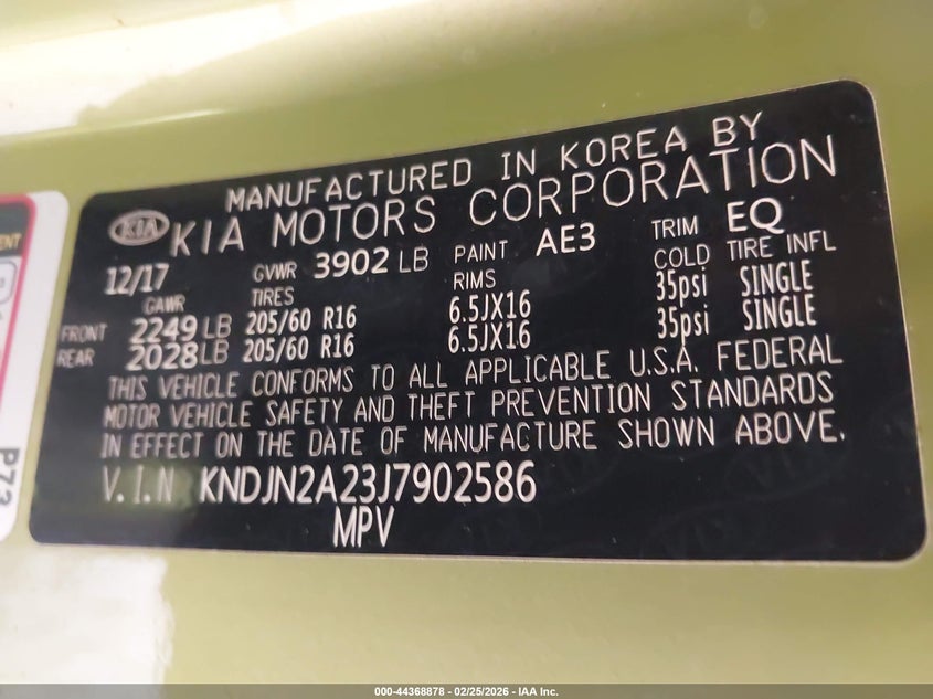 2018 Kia Soul VIN KNDJN2A23J7902586 IAAI salvage auction — NORMAL WEAR, Salvage Title, sold $25 on 2026-07-30 (photo 9)