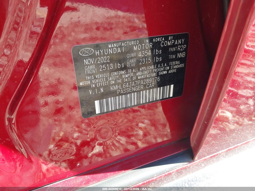 2023 Hyundai Sonata VIN KMHL64JA7PA289176 IAAI salvage auction — FRONT END, Salvage (Tennessee), sold $1,725 on 2026-07-29 (photo 9)