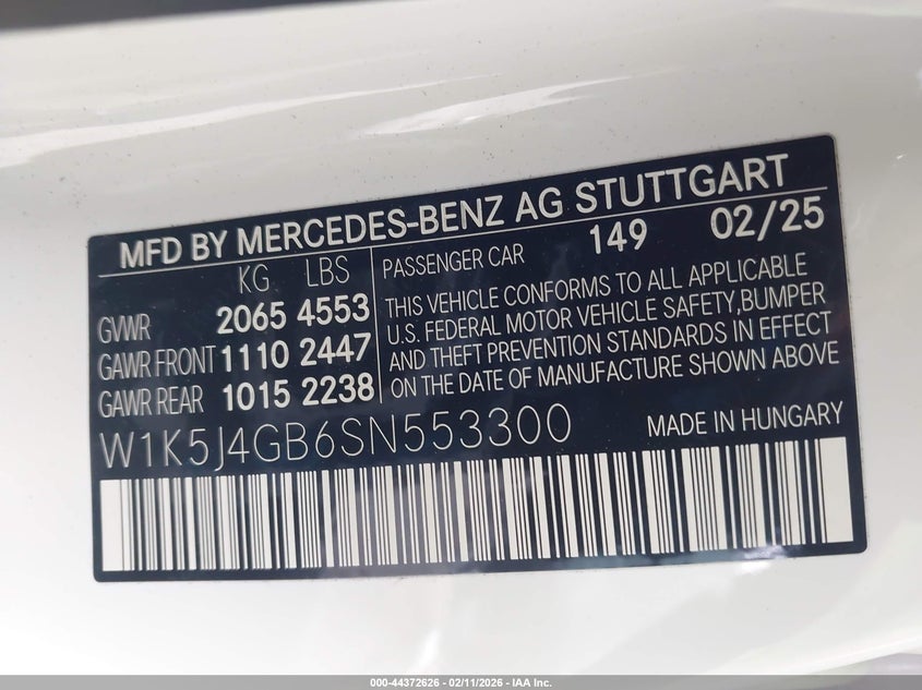 2025 Mercedes-benz VIN W1K5J4GB6SN553300 IAAI salvage auction — FRONT & REAR, Salvage Title, sold $15,000 on 2026-07-08 (photo 9)