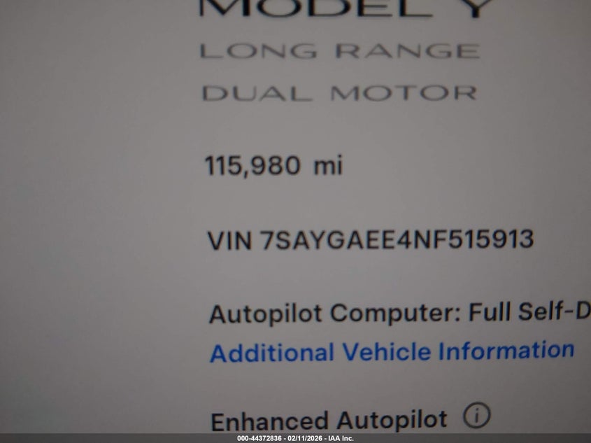 2022 Tesla Model y VIN 7SAYGAEE4NF515913 IAAI salvage auction — LEFT SIDE, Salvage (Alabama), sold $6,900 on 2026-07-13 (photo 7)