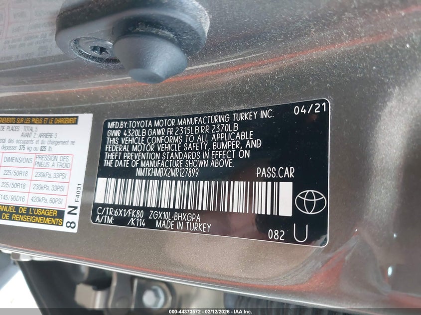 2021 Toyota C-hr VIN NMTKHMBX2MR127899 IAAI salvage auction — LEFT REAR, Salvage (New Jersey), sold $6,750 on 2026-07-14 (photo 9)