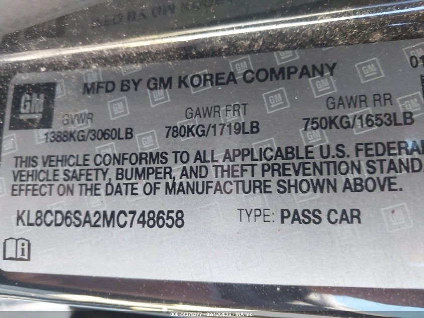 2021 Chevrolet Spark VIN KL8CD6SA2MC748658 IAAI salvage auction — FRONT END, Salvage Title, sold $25 on 2026-07-22 (photo 9)