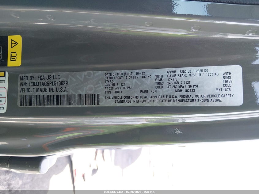 2023 Jeep Gladiator VIN 1C6JJTAG5PL513629 IAAI salvage auction — SIDE, Other, sold $9,000 on 2026-07-29 (photo 9)