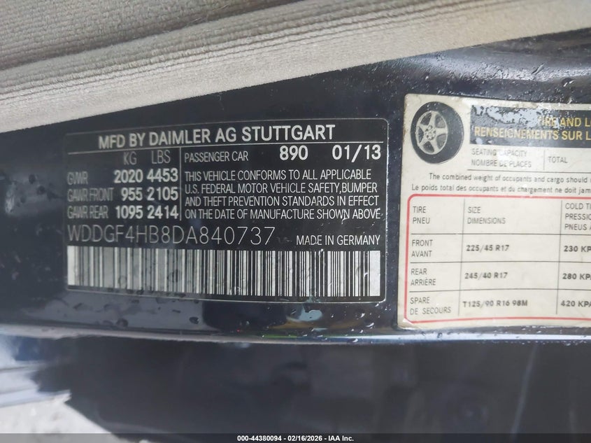2013 Mercedes-benz C-klasse VIN WDDGF4HB8DA840737 IAAI salvage auction — REAR END, Salvage Title, sold $1,475 on 2026-07-15 (photo 9)