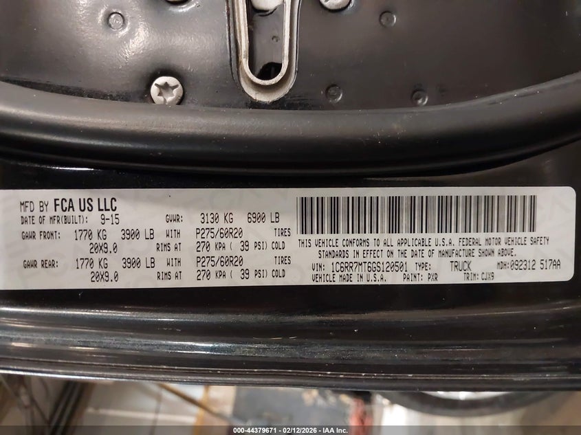 2016 Ram 1500 VIN 1C6RR7MT6GS120501 IAAI salvage auction — FRONT END, Salvage (Kentucky), sold $2,350 on 2026-07-05 (photo 9)