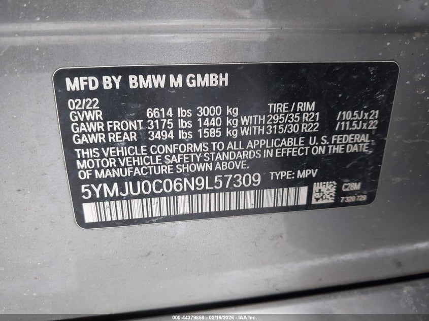 2022 BMW X5 VIN 5YMJU0C06N9L57309 IAAI salvage auction — Front End, Mv-907A (New York), sold $16,450 on 2026-04-21 (photo 9)