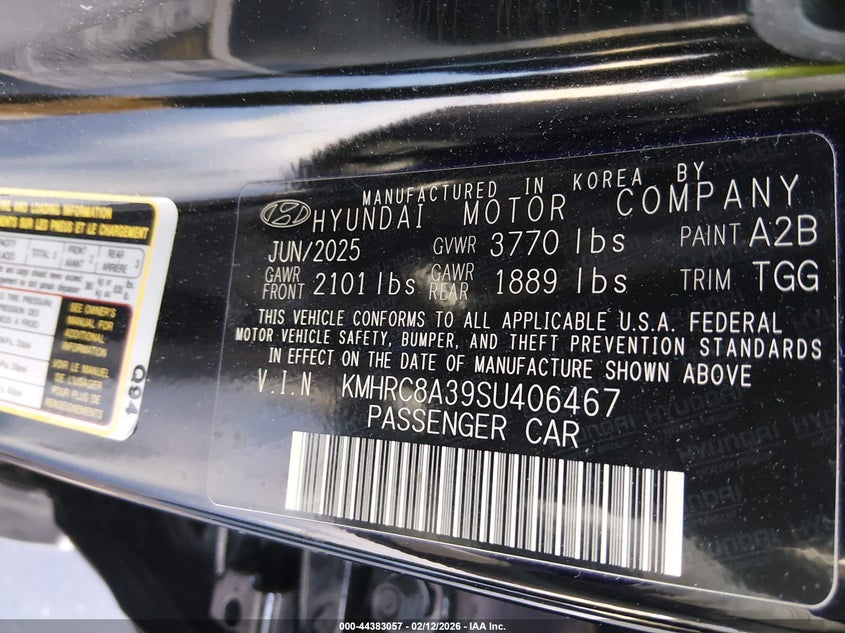 2025 Hyundai Venue VIN KMHRC8A39SU406467 IAAI salvage auction — FRONT & REAR, Salvage Title, sold $1,050 on 2026-07-27 (photo 9)