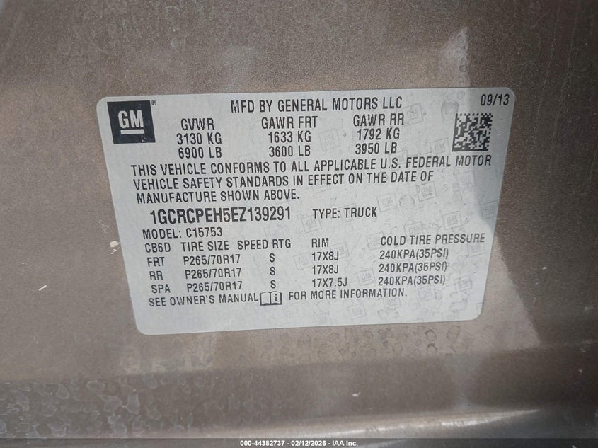 2014 Chevrolet Silverado VIN 1GCRCPEH5EZ139291 IAAI salvage auction — SIDE, Salvage Title, sold $3,250 on 2026-07-17 (photo 9)