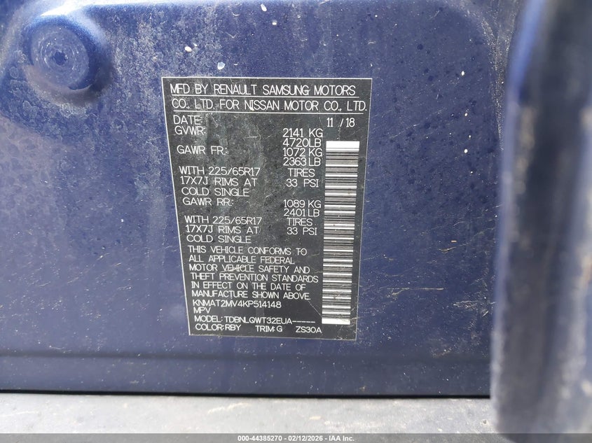 2019 Nissan Rogue VIN KNMAT2MV4KP514148 IAAI salvage auction — FRONT END, Salvage Title, sold $2,200 on 2026-09-11 (photo 9)