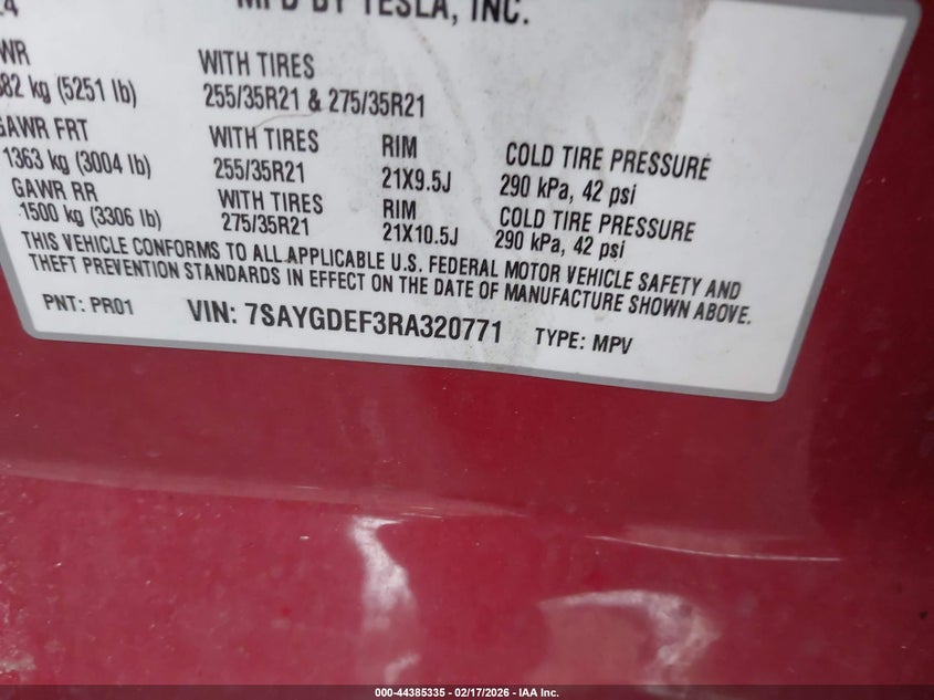 2024 Tesla Model y VIN 7SAYGDEF3RA320771 IAAI salvage auction — LEFT SIDE, Salvage Title, sold $10,800 on 2026-07-24 (photo 9)