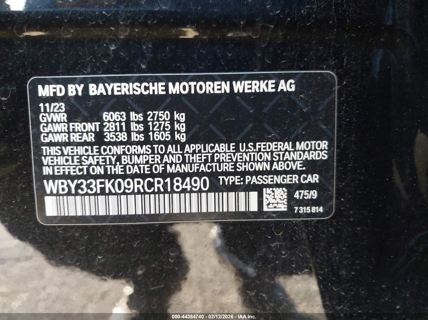 2024 BMW I5 VIN WBY33FK09RCR18490 IAAI salvage auction — FRONT END, Salvage (California), sold $16,400 on 2026-07-08 (photo 9)