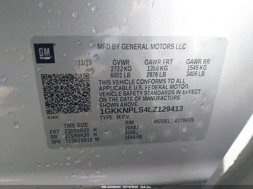2020 Gmc Acadia VIN 1GKKNPLS4LZ129413 IAAI salvage auction — FRONT END, Salvage (Arkansas), sold $7,700 on 2026-07-22 (photo 9)