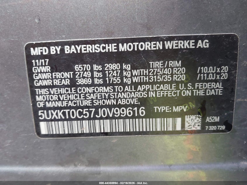 2018 BMW X5 VIN 5UXKT0C57J0V99616 IAAI salvage auction — RIGHT FRONT, Salvage Title, sold $11,200 on 2026-07-08 (photo 9)
