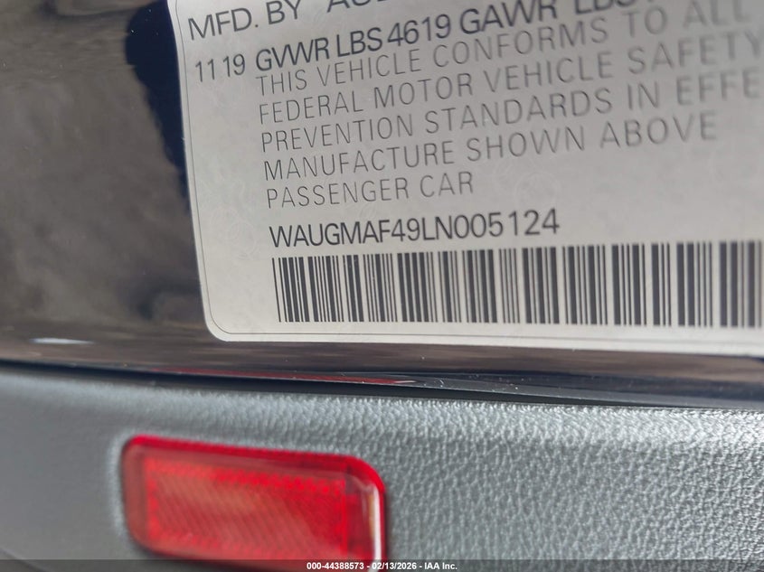 2020 Audi A4 VIN WAUGMAF49LN005124 IAAI salvage auction — FRONT END, Salvage (Texas), sold $475 on 2026-07-23 (photo 9)