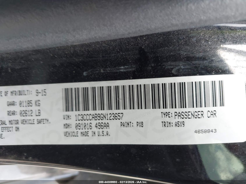 2016 Chrysler 200 VIN 1C3CCCAB9GN123657 IAAI salvage auction — FRONT END, Salvage (Texas), sold $25 on 2026-09-02 (photo 9)