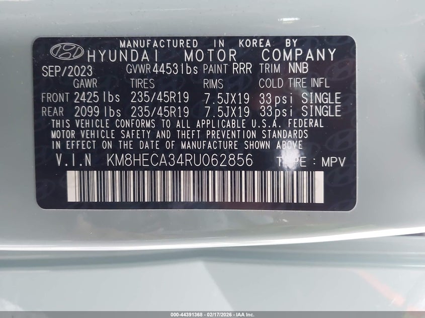 2024 Hyundai Kona VIN KM8HECA34RU062856 IAAI salvage auction — FRONT END, Salvage Title, sold $5,800 on 2026-07-19 (photo 9)