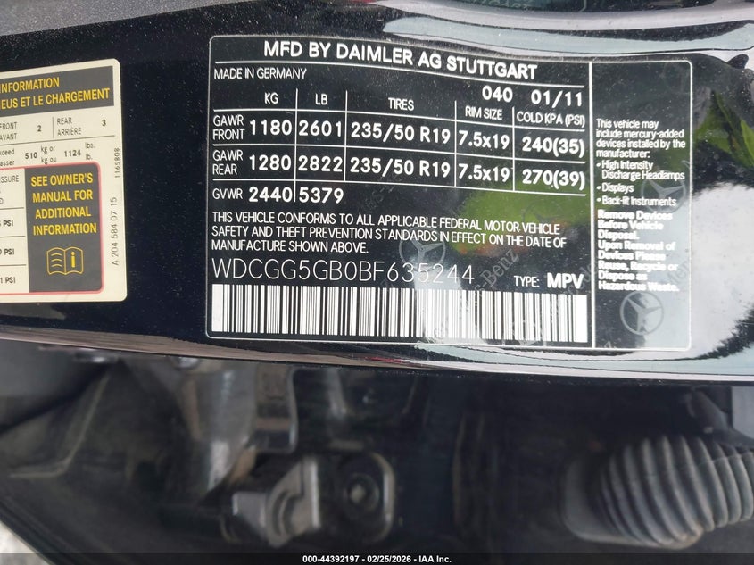 2011 Mercedes-benz Glk-klasse VIN WDCGG5GB0BF635244 IAAI salvage auction — LEFT REAR, Salvage (Georgia), sold $2,550 on 2026-07-15 (photo 9)