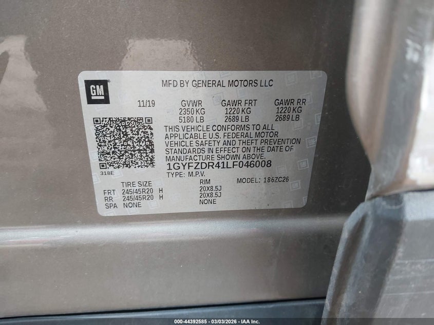 2020 Cadillac Xt4 VIN 1GYFZDR41LF046008 IAAI salvage auction — SIDE, Salvage Title, sold $7,350 on 2026-08-13 (photo 9)