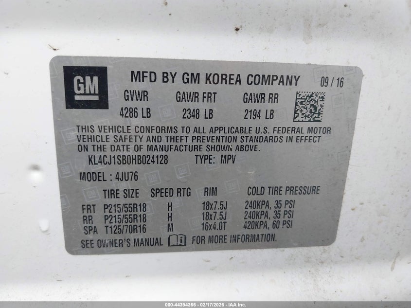 2017 Buick Encore VIN KL4CJ1SB0HB024128 IAAI salvage auction — FRONT END, Clear (Oklahoma), sold $1,400 on 2026-07-31 (photo 9)