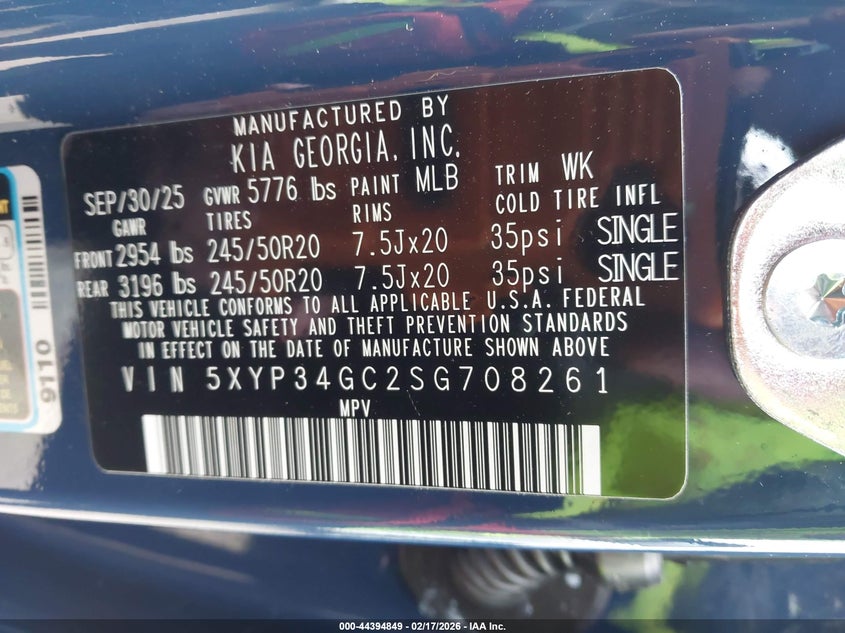 2025 Kia Telluride VIN 5XYP34GC2SG708261 IAAI salvage auction — FRONT END, Salvage Title, sold $12,000 on 2026-07-15 (photo 9)