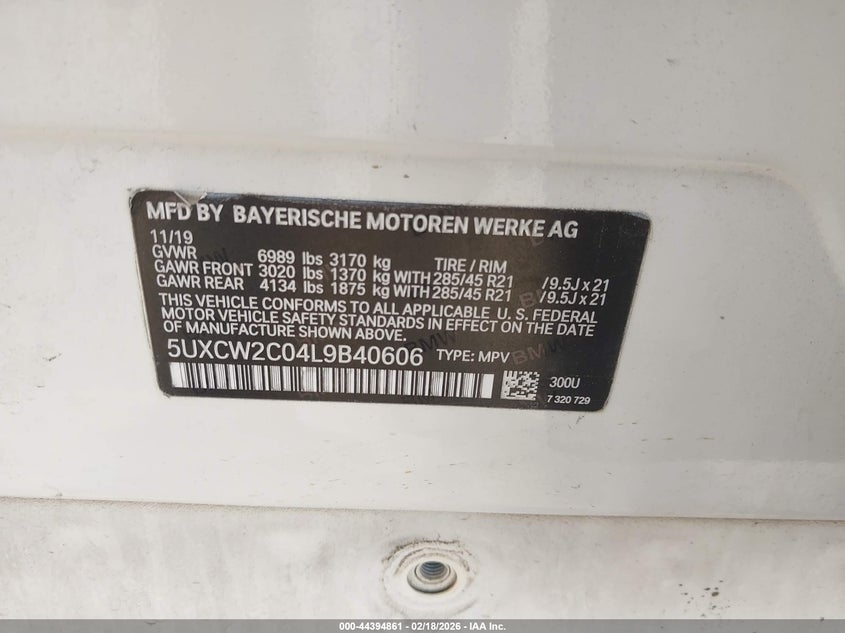 2020 BMW X7 VIN 5UXCW2C04L9B40606 IAAI salvage auction — LEFT SIDE, Original (Texas), sold $10,100 on 2026-07-10 (photo 9)