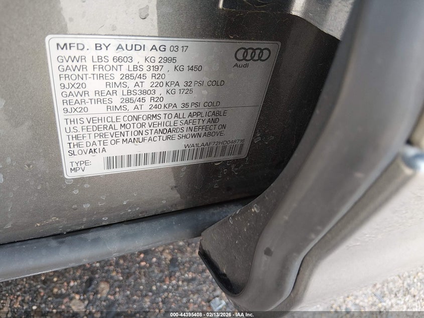 2017 Audi Q7 VIN WA1LAAF72HD048716 IAAI salvage auction — REAR END, Salvage Title, sold $4,850 on 2026-07-10 (photo 9)
