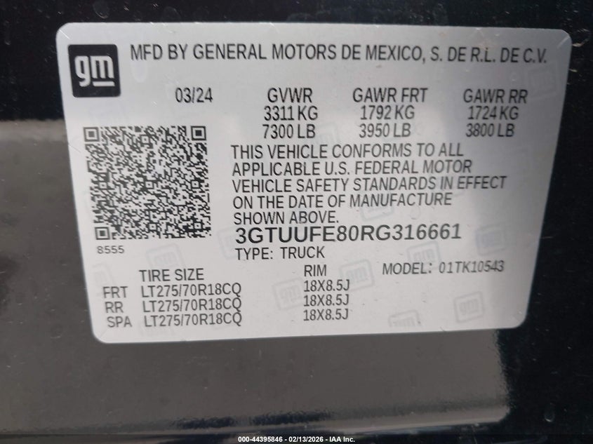 2024 Gmc Sierra 1500 VIN 3GTUUFE80RG316661 IAAI salvage auction — LEFT FRONT, Salvage (Arizona), sold $35,000 on 2026-07-07 (photo 9)