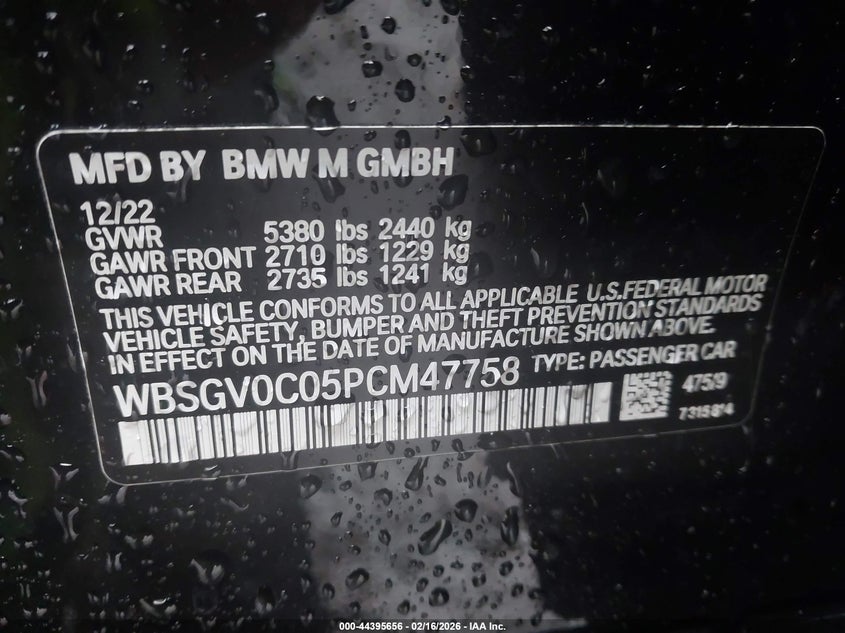 2023 BMW M8 VIN WBSGV0C05PCM47758 IAAI salvage auction — UNKNOWN, Salvage Title, sold $28,100 on 2026-08-10 (photo 9)