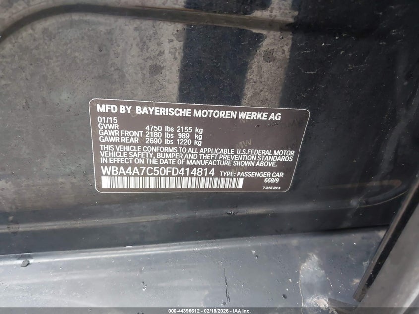 2015 BMW 4er VIN WBA4A7C50FD414814 IAAI salvage auction — ENGINE BURN, Salvage (Virginia), sold $200 on 2026-08-18 (photo 9)