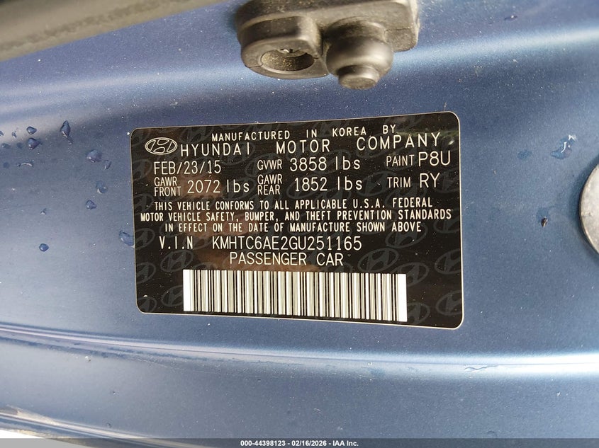 2016 Hyundai Veloster VIN KMHTC6AE2GU251165 IAAI salvage auction — SIDE, Salvage - Greater Than 75% (Maryland), sold $1,250 on 2026-07-16 (photo 9)
