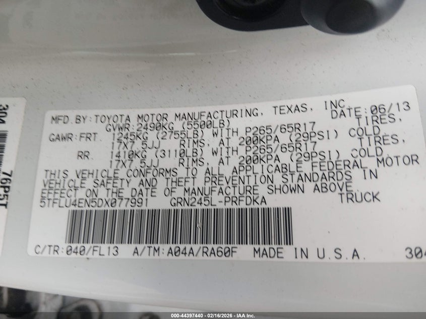 2013 Toyota Tacoma VIN 5TFLU4EN5DX077991 IAAI salvage auction — SIDE, Salvage (Pennsylvania), sold $7,650 on 2026-07-30 (photo 9)