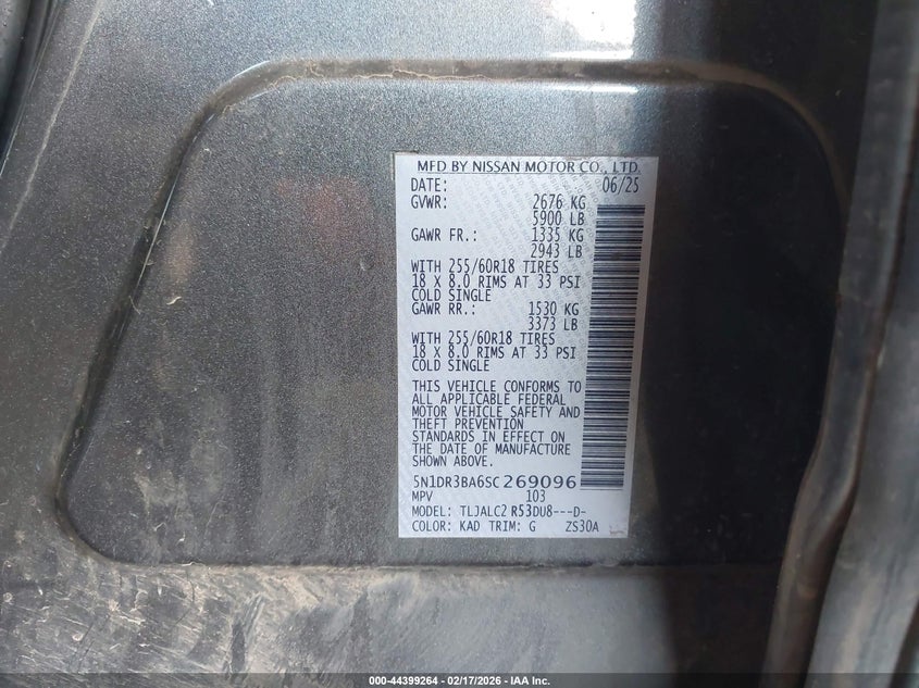 2025 Nissan Pathfinder VIN 5N1DR3BA6SC269096 IAAI salvage auction — LEFT FRONT, Salvage Title, sold $8,500 on 2026-07-28 (photo 9)