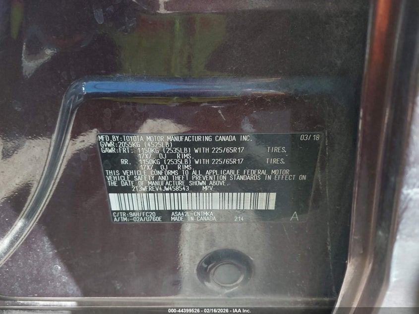 2018 Toyota Rav 4 VIN 2T3WFREV4JW458543 IAAI salvage auction — RIGHT FRONT, Salvage Title, sold $3,800 on 2026-07-10 (photo 9)