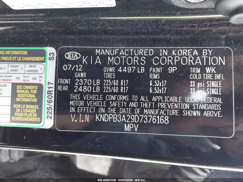2013 Kia Sportage VIN KNDPB3A29D7376168 IAAI salvage auction — SUSPENSION, Salvage (Rhode Island), sold $725 on 2026-07-28 (photo 9)