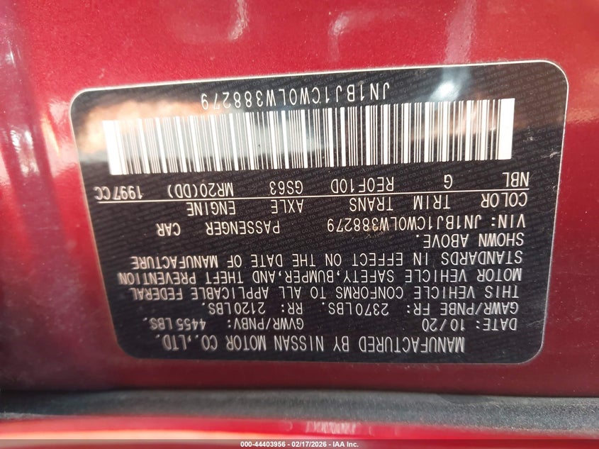 2020 Nissan Rogue VIN JN1BJ1CW0LW388279 IAAI salvage auction — FRONT END, Salvage (Minnesota), sold $3,600 on 2026-07-20 (photo 9)