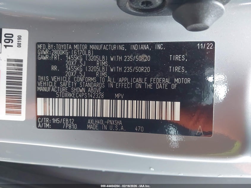 2023 Toyota Sienna VIN 5TDXRKEC4PS142328 IAAI salvage auction — FRONT END, Salvage Title, sold $14,400 on 2026-07-23 (photo 9)