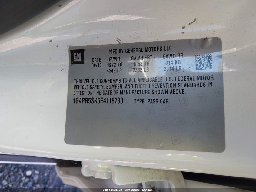 2014 Buick Verano VIN 1G4PR5SK6E4118730 IAAI salvage auction — REAR END, Salvage (Georgia), sold $575 on 2026-07-30 (photo 9)