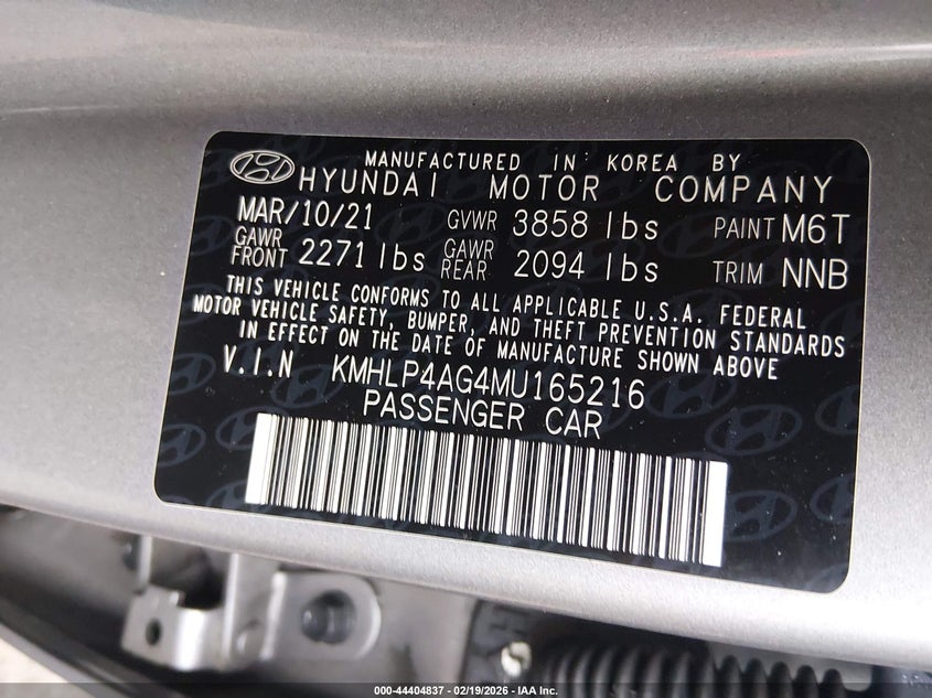 2021 Hyundai Elantra VIN KMHLP4AG4MU165216 IAAI salvage auction — FRONT END, Salvage Title, sold $2,700 on 2026-07-15 (photo 9)